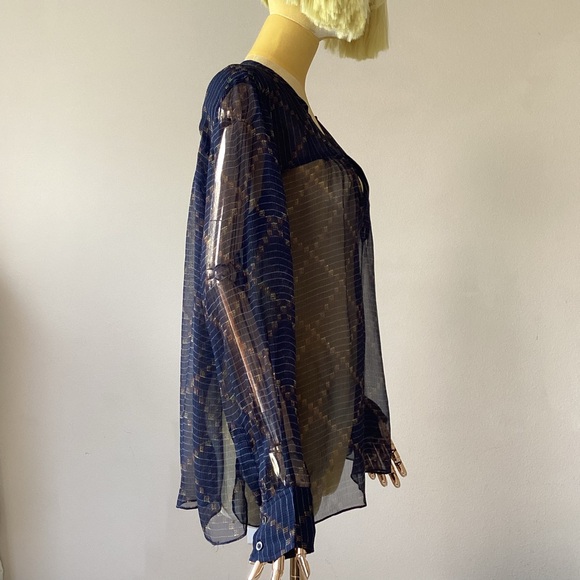 Etoile Isabel Marant Blue Sheer Blouse with Mandarin Collar - Picture 3 of 7